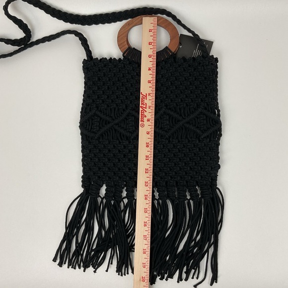 Danielle Nicole Black Macrame Fringe Crossbody Shoulder Bag Boho Cottagecore - Picture 6 of 9